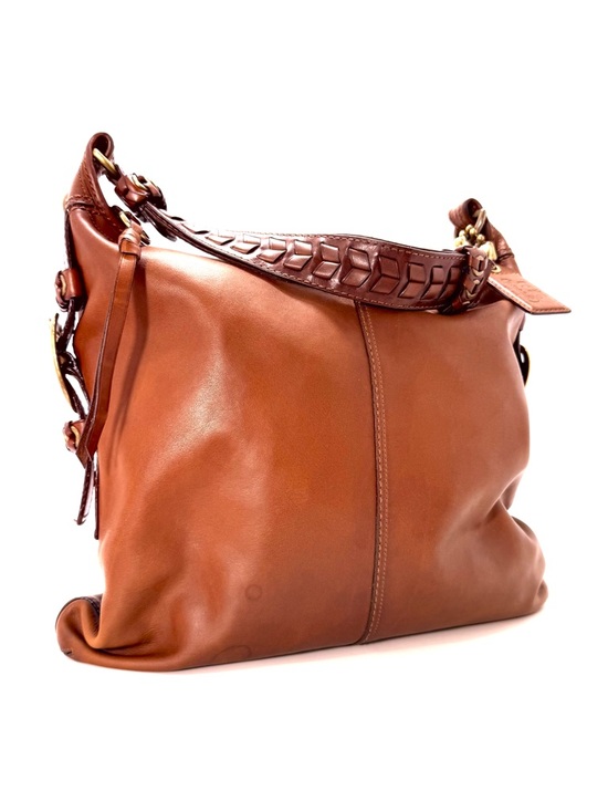 Coach Handbags - Coach Ergo Brown Leather Vintage Hobo Bag in Satin Tattersall Y2K Brass Buckle